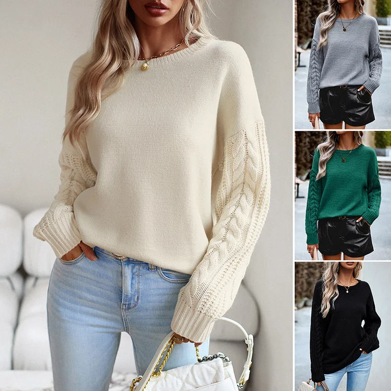 Women's Fashionable Simple Round Neck Sweater Nylon Fabric Polyester Fabric Spandex Fabric