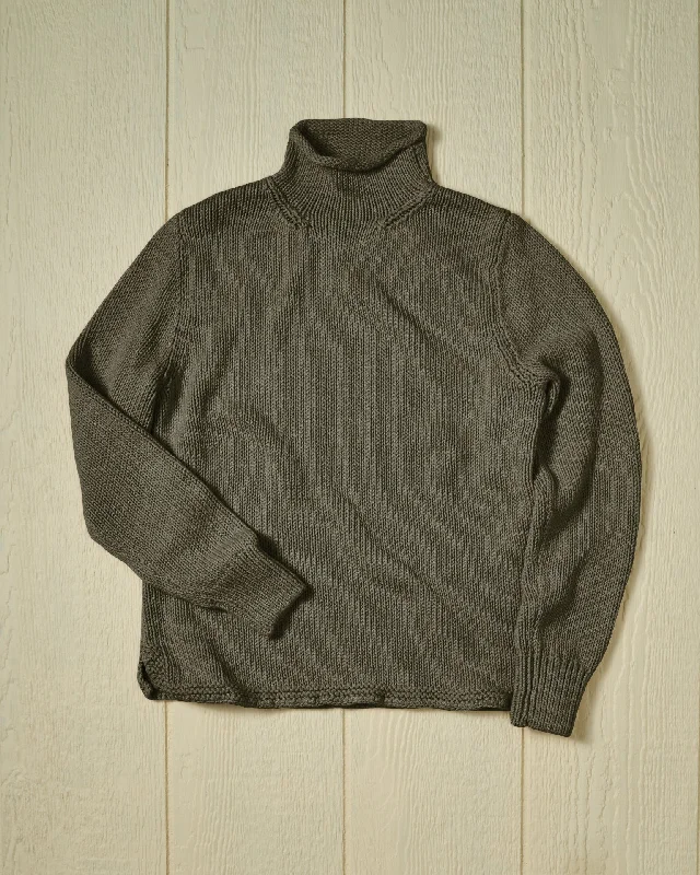 Women's Fisherman's Sweater in Olive Ribbed Striped Patterned