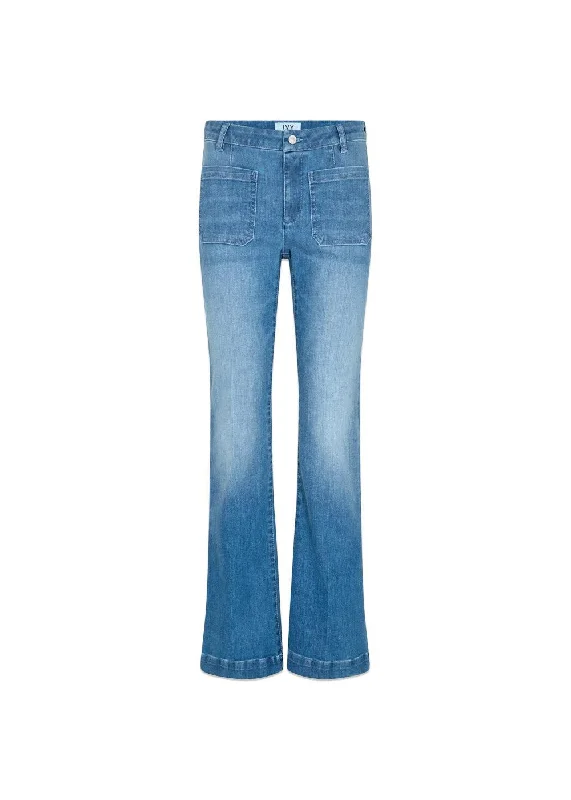 Ann Charlotte Jeans Wash Bright Tenerife - Denim Blue Trendy Wide-Legged High-Waist Jeans