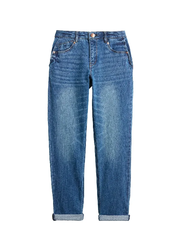 "Ab"solution Mid-Rise Girlfriend Jeans with Side Entry Pockets Fashionable Relaxed Fit Denim