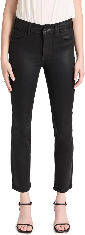 DL1961 Women's Mara Straight: Mid Rise Instasculpt Ankle Jeans, Black Coated Trendy Skinny High-Waist Jeans