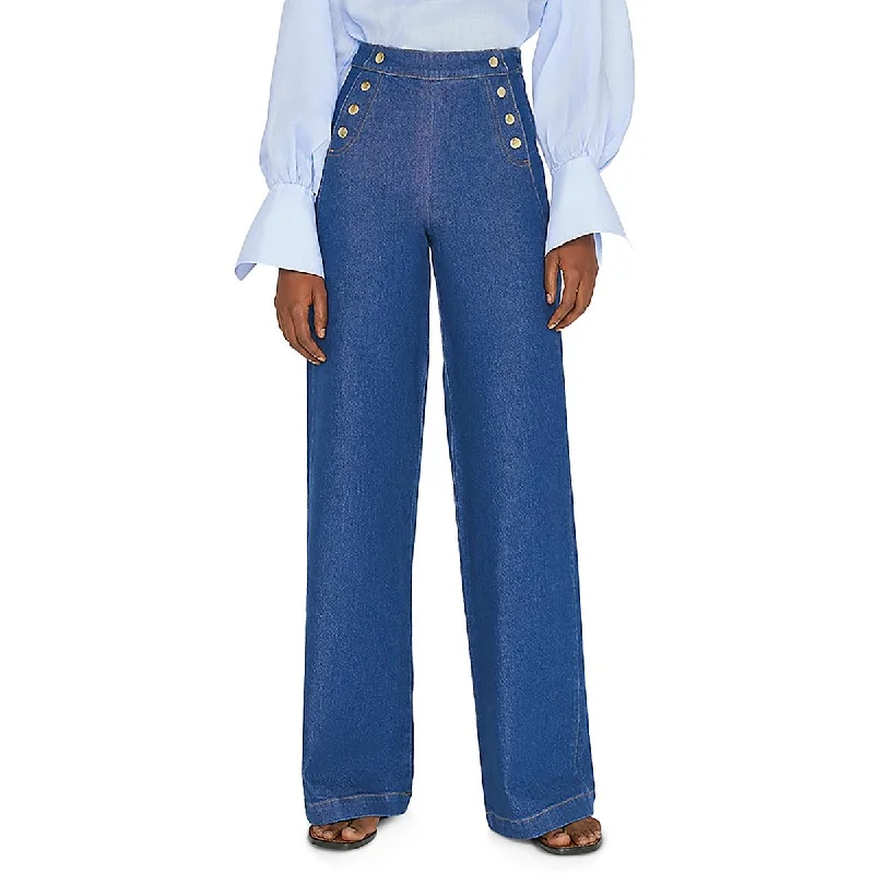 Womens Sailor High Rise Wide Leg Jeans Trendy Wide-Leg High-Waist Denim