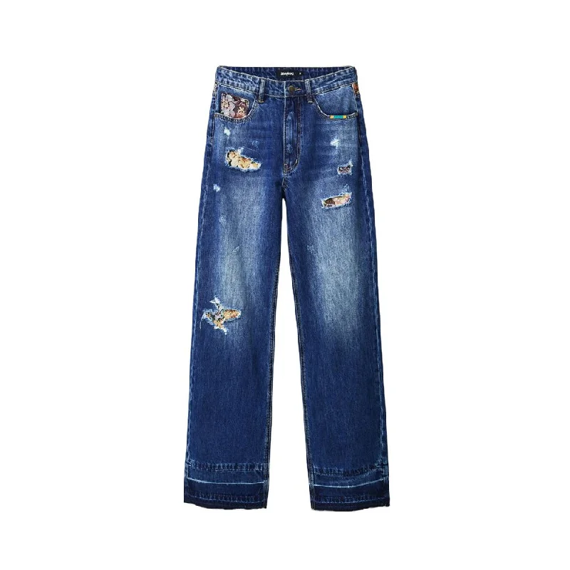 Blue Cotton Jeans & Pant Elegant High-Waisted Flared Jeans