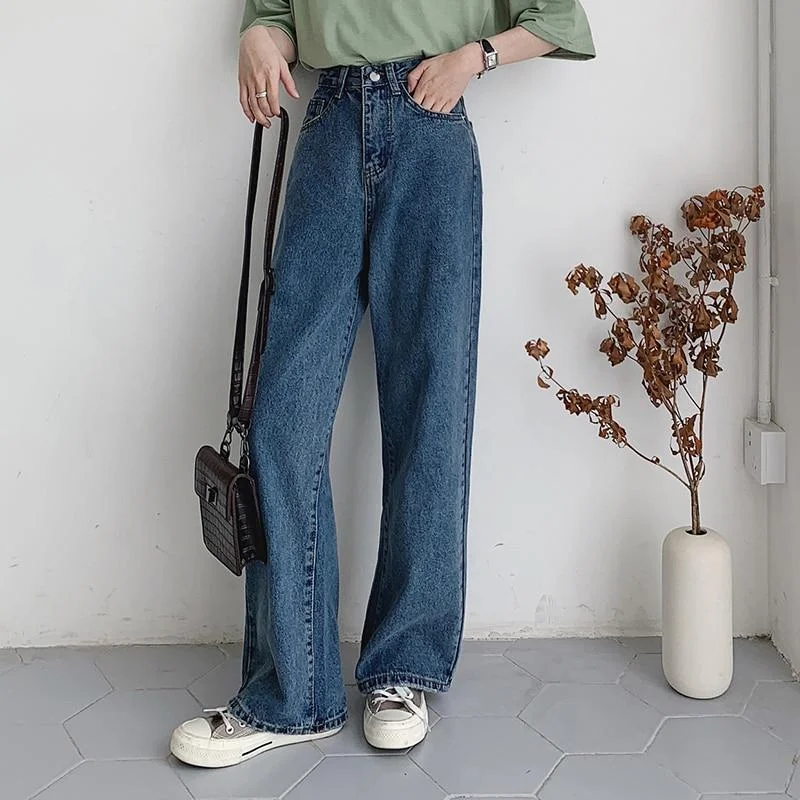 Casual High Waist Loose Women Denim Jeans Vintage Long Wide Leg Jeans Classic Slim Fit Jeans