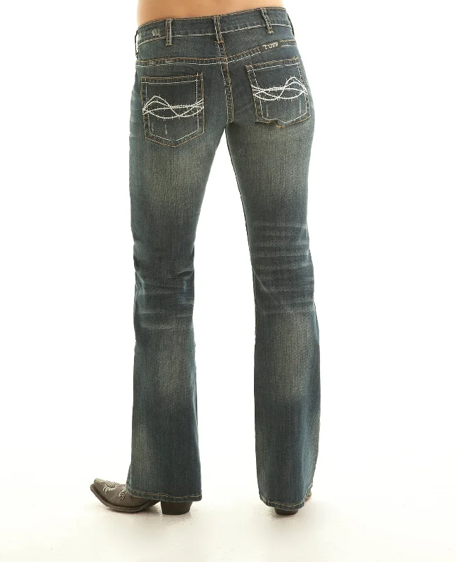 Cowgirl Tuff Womens Denim Cotton Blend Jeans Bootcut Don't Fence Me In Stylish High-Waist Jeans