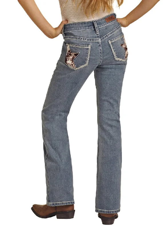 Cowhide Embroidered Jeans by Rock & Roll Comfortable Straight-Legged Denim