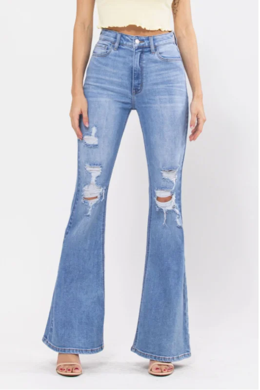 Destroy Super Flare Jeans Stylish High-Waist Skinny Denim