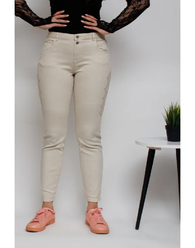 Embroidered Skinny Jeans in Skin Fashionable Slouchy Fit Jeans