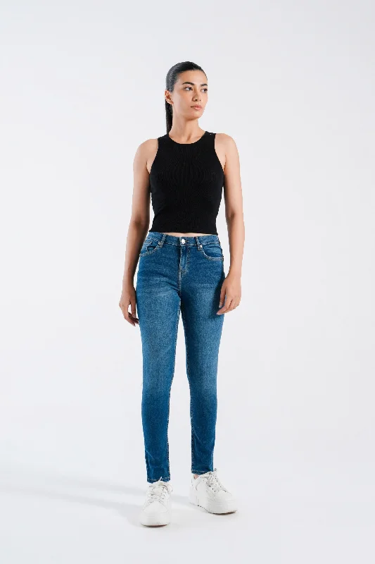 Basic Regular Rise Skinny Jeans Comfortable Dark Wash Jeans