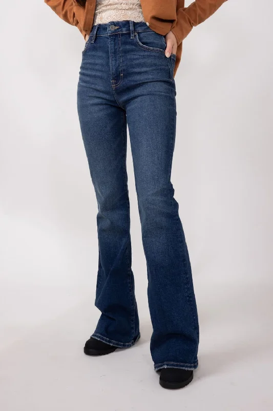 Hidden High Rise Flare Jeans for Women in Dark Wash | HD3285-DK Cozy Stretch High-Waist Jeans