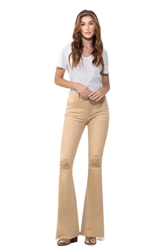 High Rise Flare Colored Jeans Stylish Tapered Fit Jeans