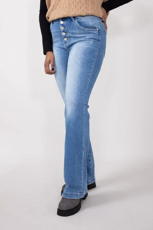 Risen High-Rise Light Wash Button Down Bootcut Jeans for Women | RDP5521-LT Stylish High-Waist Jeans