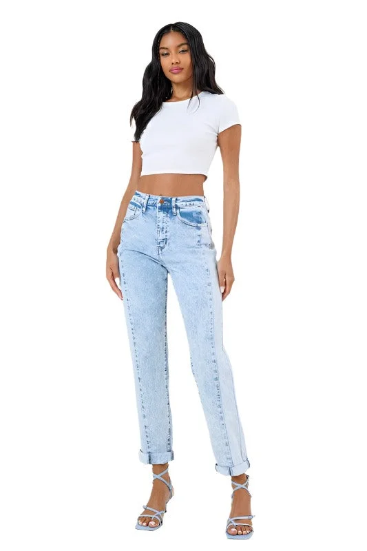 High Rised Color Block Boyfriend Jeans Stylish Cargo Style Jeans