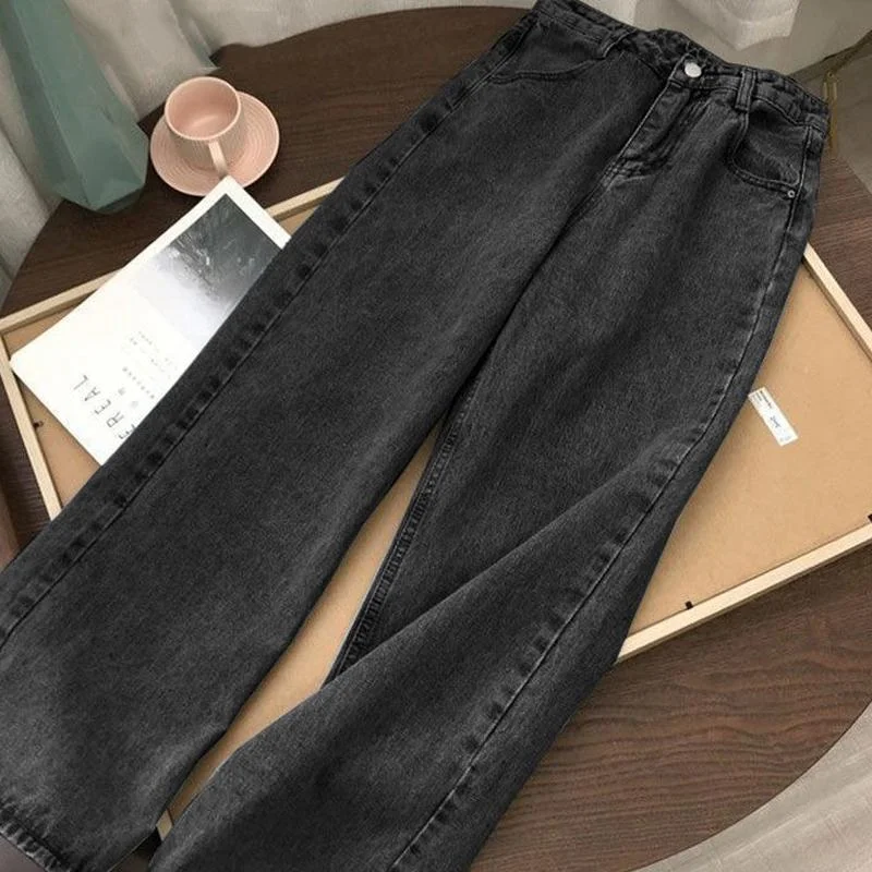 High Waist Women's Jeans Wide Leg Pants Trousers Mom Jeans Trendy Pleated Waist Jeans