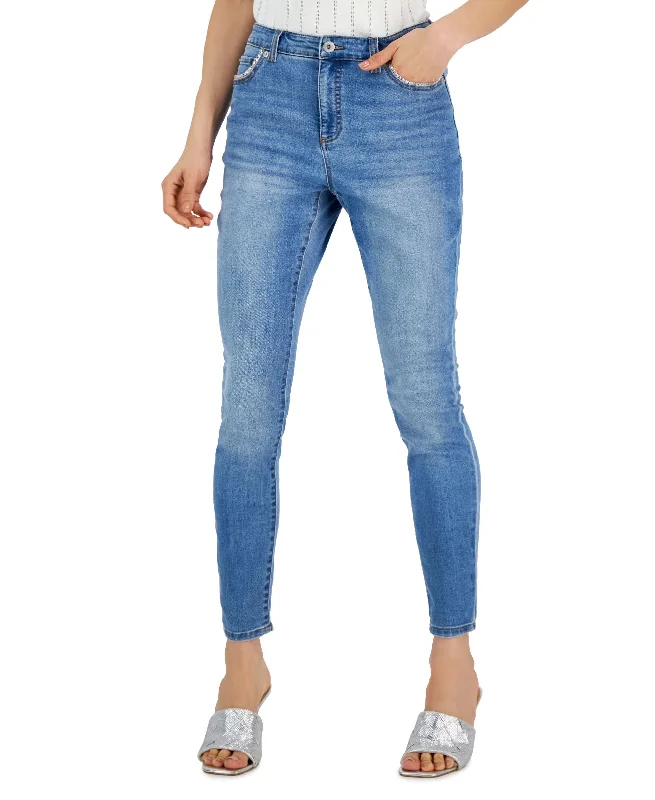 INC International Concepts Womens Embellished High Rise Skinny Jeans Stylish Acid-Wash Jeans