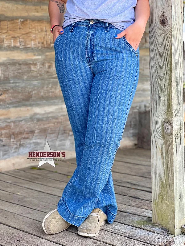 Jacquard Stripe Trouser Jeans by Rock & Roll Stylish Bootcut Denim Jeans