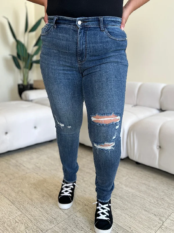 Judy Blue Full Size  High Waist Distressed Skinny Jeans Trendy Bootcut High-Waisted Jeans