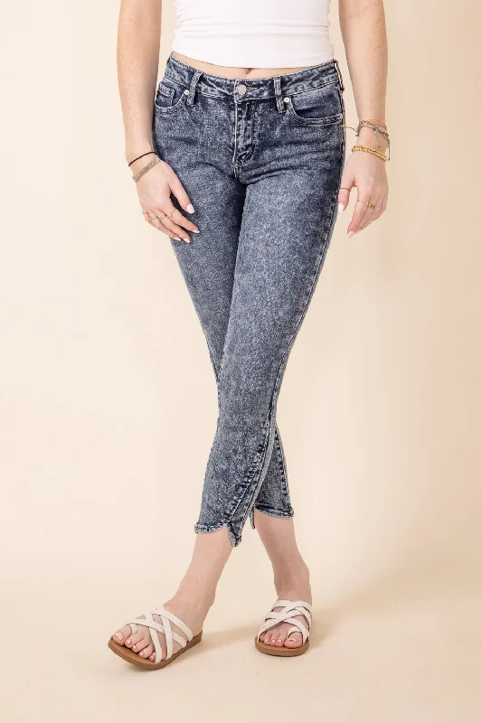 KanCan Temple Mid Rise Ankle Skinny Jeans for Women | KC70039M Trendy Paperbag Waist Jeans