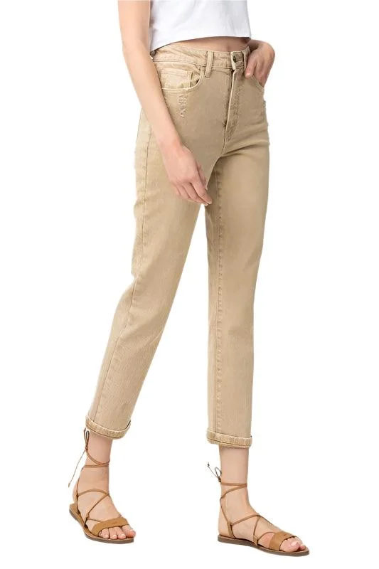 Light Brown Super High Rise Mom Jeans Casual Light Wash Jeans