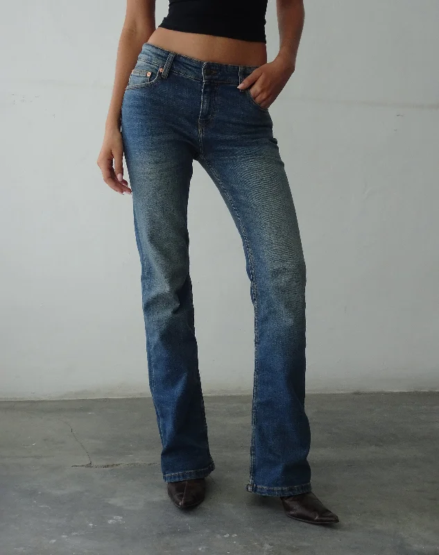 Low Rise Bootleg Jeans in Mid Vintage Blue Fashionable Cropped Denim Jeans