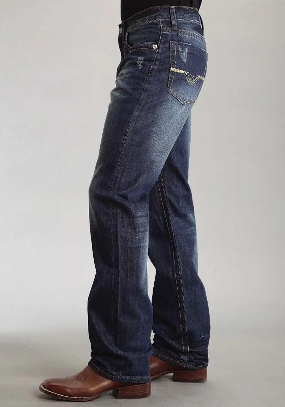 Mens Stetson Blue Cotton Blend Deco Pocket Modern Fit Straight Jeans Fashionable Bootcut Jeans