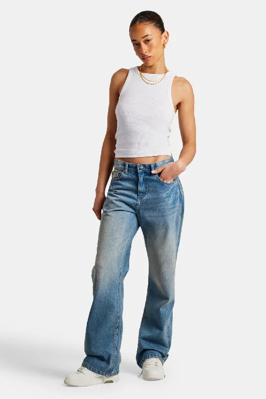 Mid Rise Relaxed Jeans - Antique Wash Trendy Skinny Fit Jeans