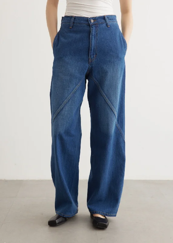 Oversized Panel Jeans Comfortable Full-Length Denim Jeans