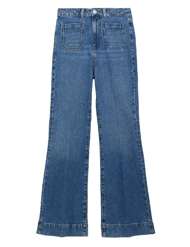 Patch Pocket Flare High Waisted Jeans Trendy Layered Pocket Jeans