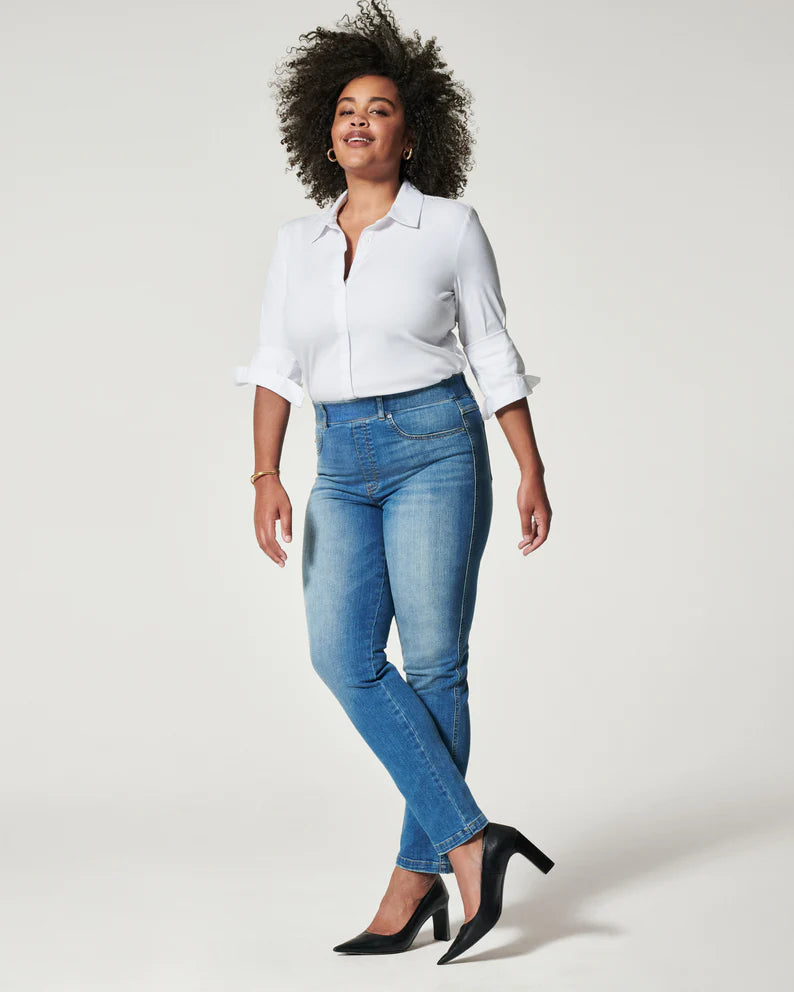 Spanx Straight Leg Jeans Chic Rolled Cuff Denim Jeans