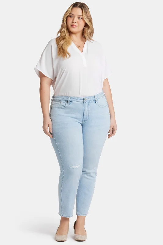 Stella Tapered Ankle Jeans In Plus Size - Estrella Comfortable Folded Hem Jeans