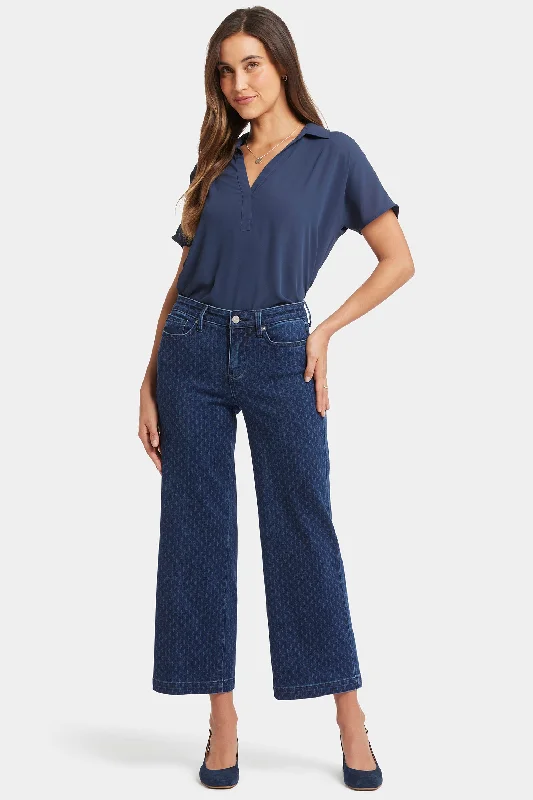 Teresa Wide Leg Ankle Jeans - Indigo Maison Geo Comfortable Zip-Fly Denim Jeans