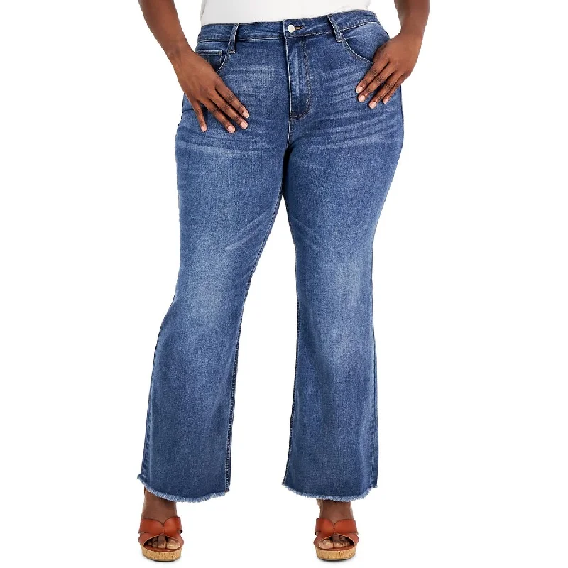 Tinseltown Womens Plus High Rise Stretch Flare Jeans Classic Button Fly Jeans