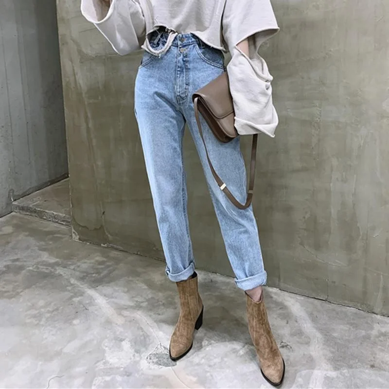 Vintage High Waist Straight Jeans Pant for Women Denim Jeans Stylish Shredded Denim Jeans