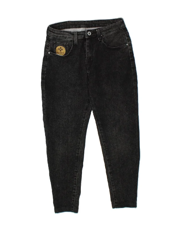 VINTAGE Womens Skinny Cropped Jeans W29 L25 Black Cotton Trendy Low-Rise Bootcut Jeans