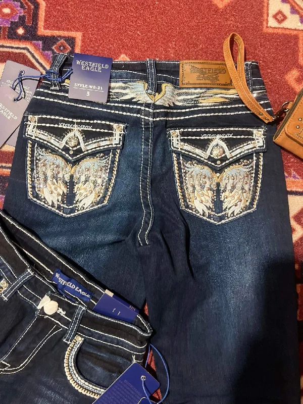 Westfield Eagle High Waist Angel Wing Pocket Jeans. WB-31 Casual Distressed Skinny Jeans