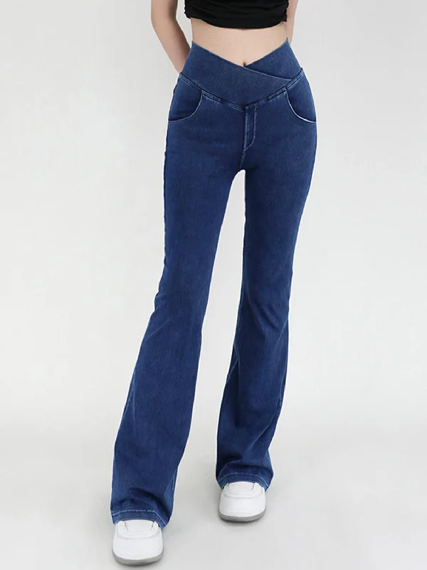 Wide Waistband Bootcut Jeans with Pockets Elegant Raw Hem Jeans