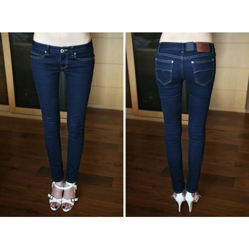 Women's Cotton Low Waist Zipper Fly Office Lady Pencil Fit Skinny Jeans Cozy Relaxed Fit Denim Jeans